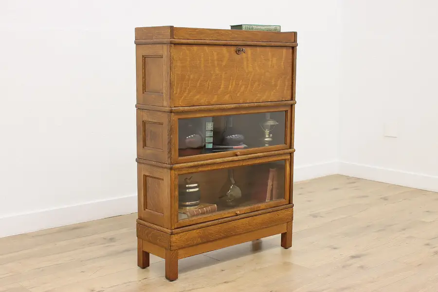 Photo of Craftsman Antique Oak Stacking Desk & Lawyer Bookcase Macey