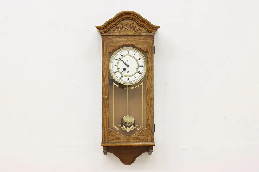 Photo of Victorian Vintage Carved Oak Wall Clock Miller