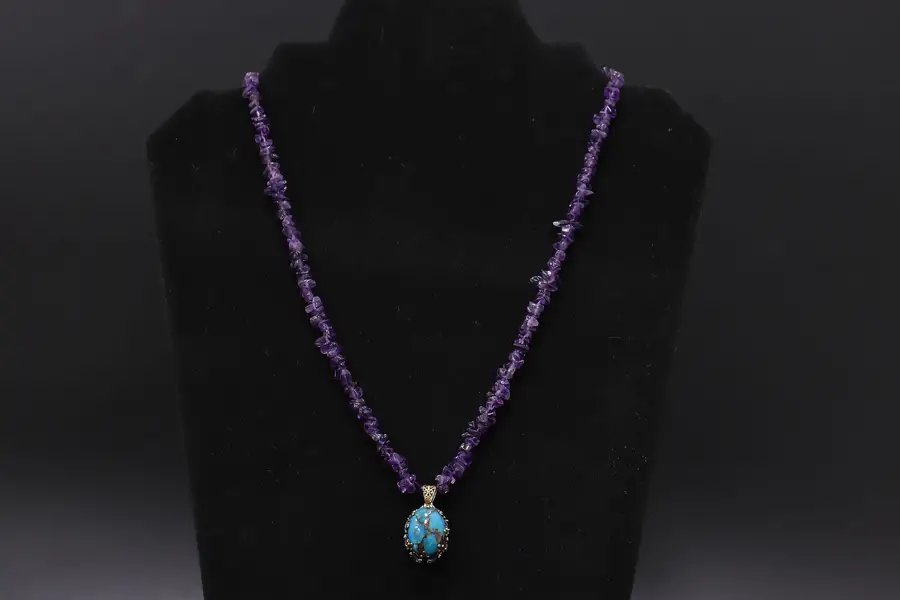 Photo of Beaded Amethyst & Turquoise Pendant 20" Necklace