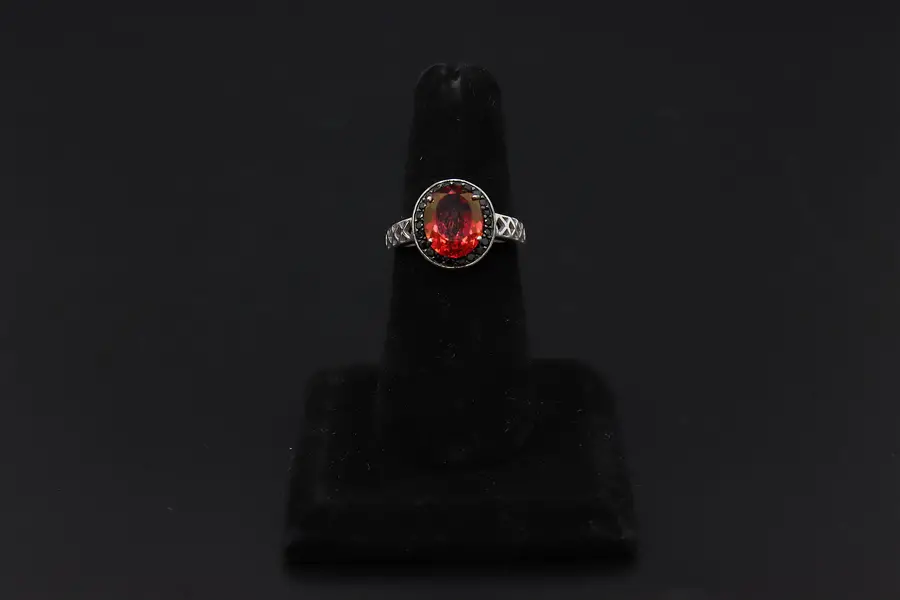 Photo of Garnet & Black CZ Gemstones Sterling Silver Size 7 Ring BBJ
