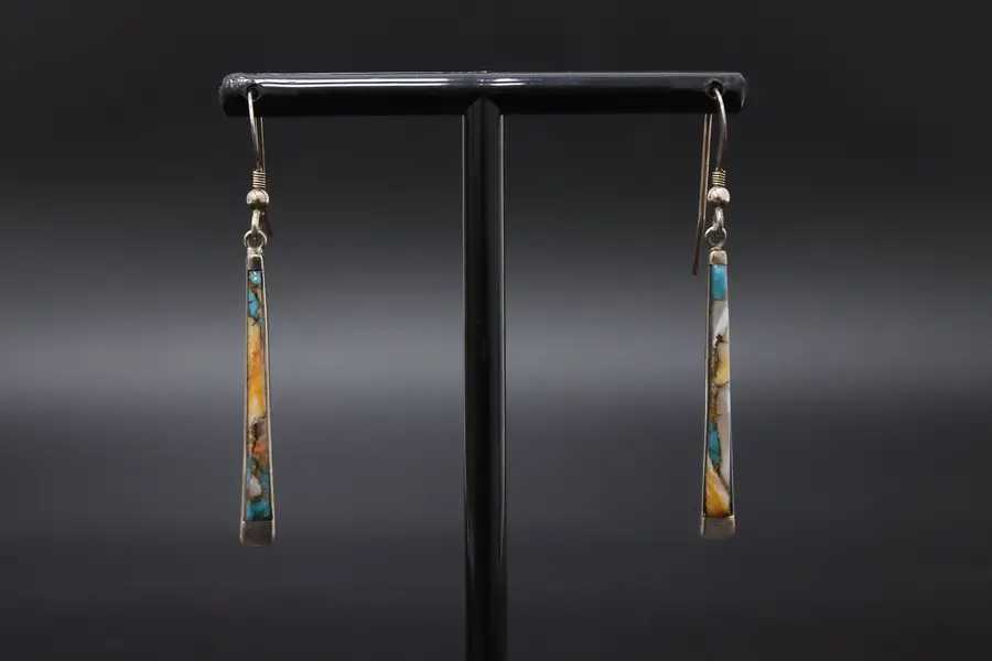 Photo of Pair of Sterling Silver & Turquoise Stone Dangle Earrings