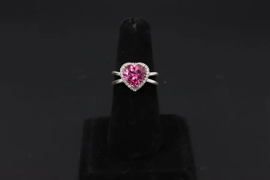 Photo of Pink Heart Gemstone & Sterling Silver Size 7 Ring