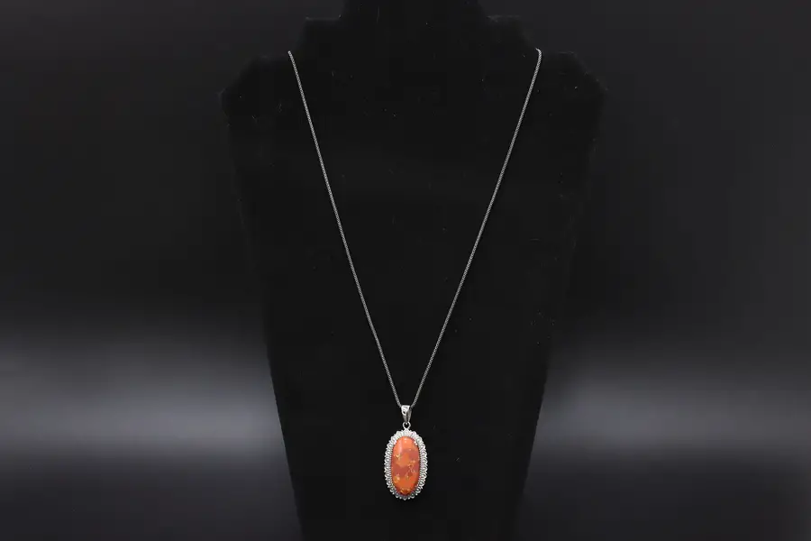 Photo of Red Jasper Pendant & 22 1/4" Sterling Silver Chain Necklace