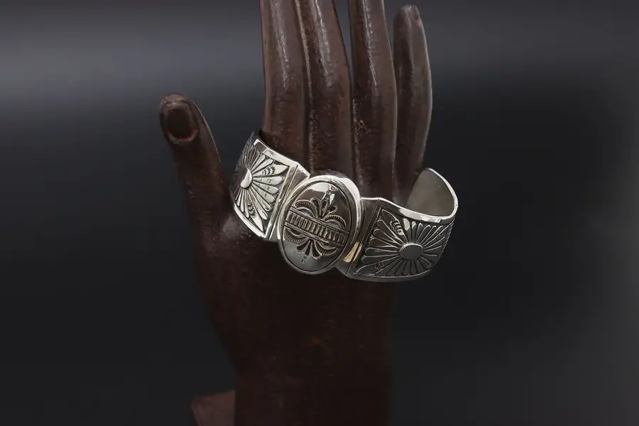 Photo of Sterling Silver Engraved Flowers Cuff CJ