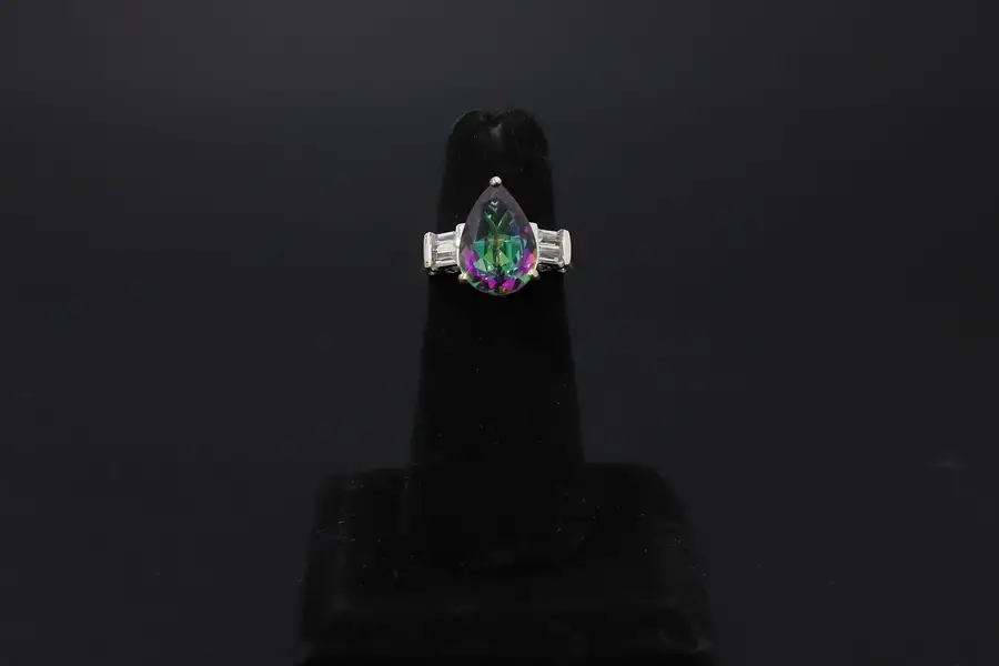 Photo of Sterling Silver Iridescent Teardrop Gem Ring Size 6 D'Joy