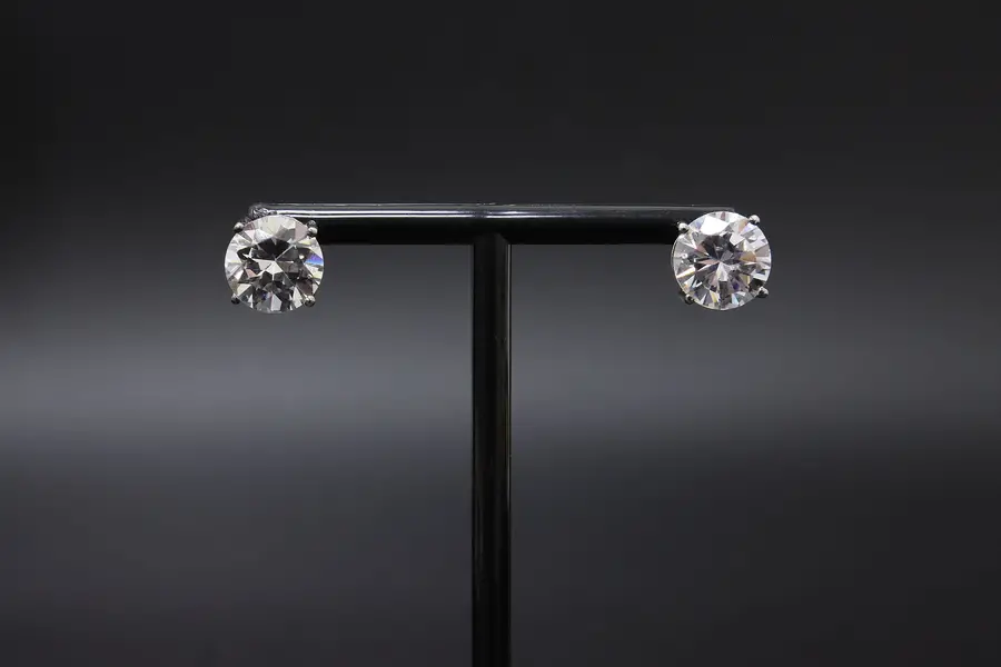 Photo of Pair of Sterling Silver & Round White CZ Gemstone Earrings