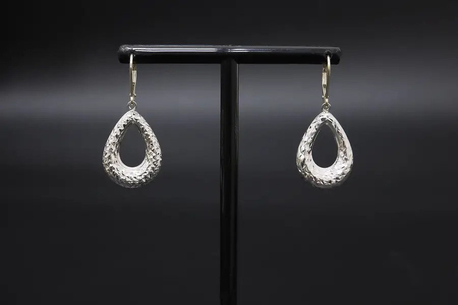Photo of Pair of Hammered Sterling Silver Teardrop Dangle Earrings