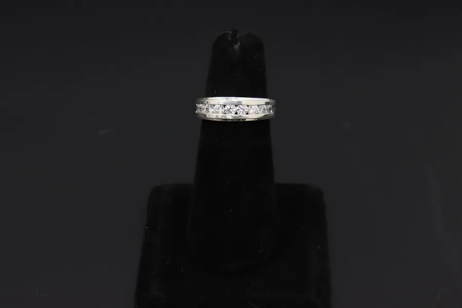 Photo of Sterling Silver CZ Gems Single Row Band Ring Size 6