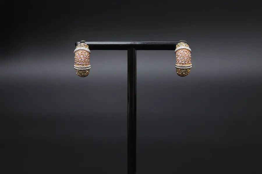 Photo of Pair of Gold Wash Sterling Silver & CZ Gemstone Earrings