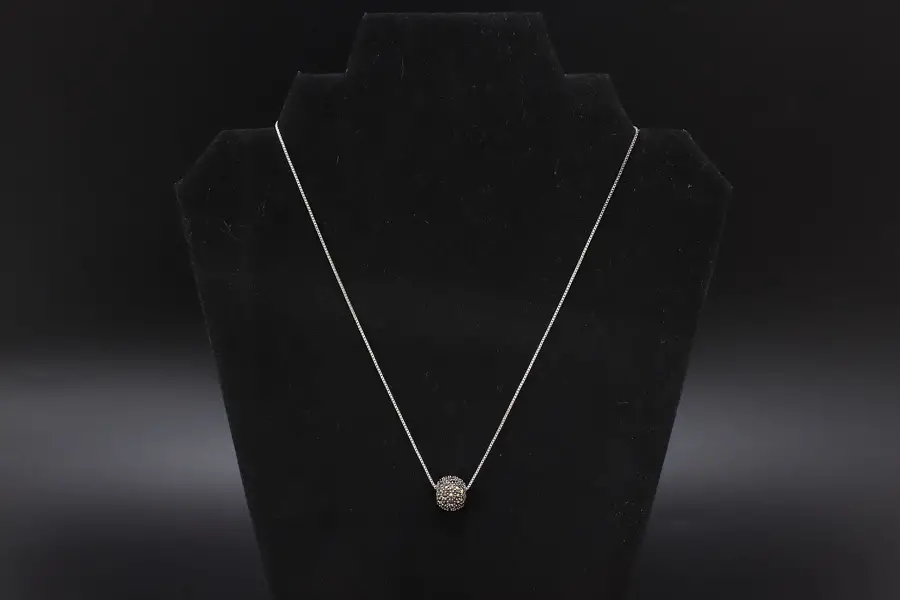 Photo of Sterling Silver & Marcasite Pave Ball Pendant 18" Necklace