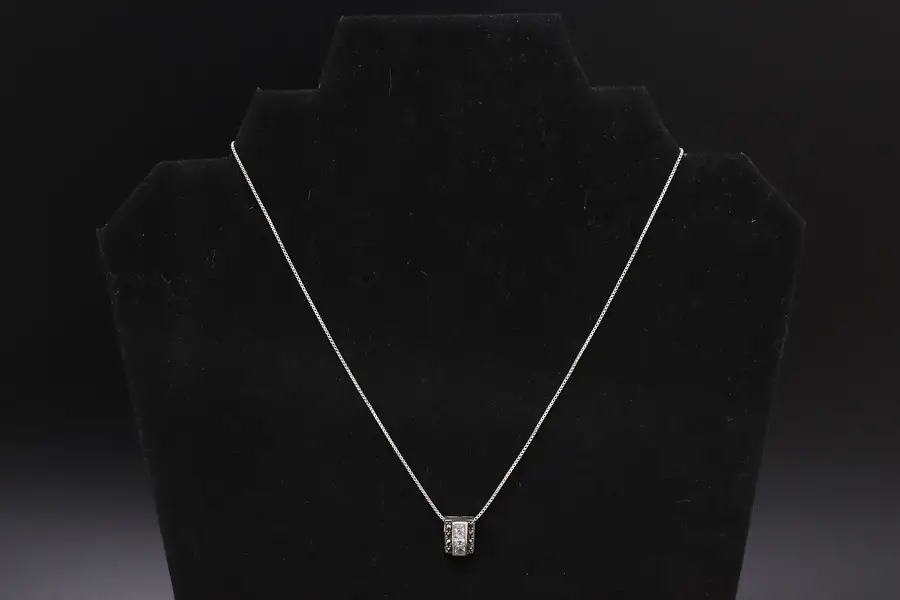 Photo of CZ & Marcasite Sterling Silver 16" Pendant Necklace