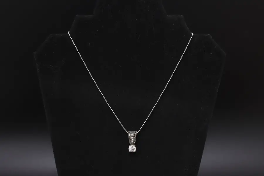 Photo of Marcasite & CZ Gemstone Pendant Sterling Silver 16" Necklace