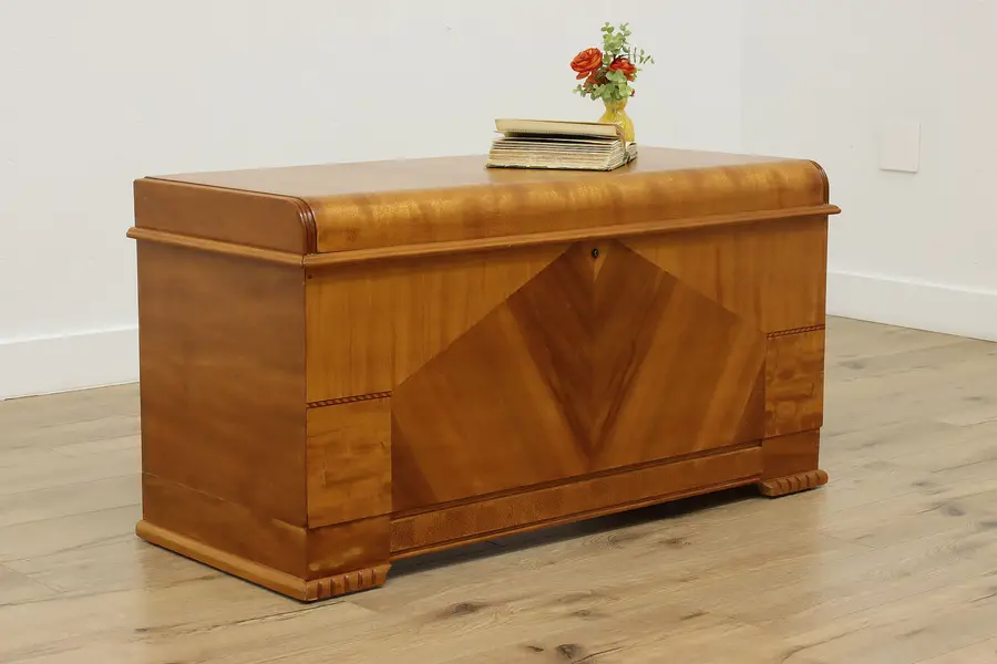 Photo of Art Deco Satinwood Waterfall Vintage Trunk or Blanket Chest