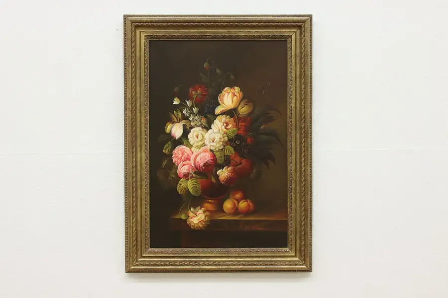 Photo of Flower Bouquet Antique Original Oil Painting Choloder 44.5"