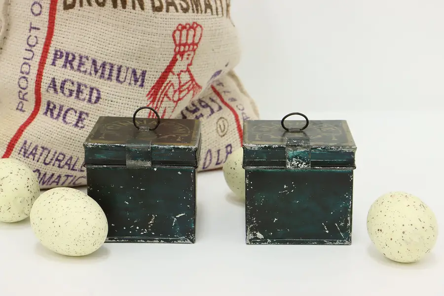 Photo of Pair of Farmhouse Antique Painted Tin Spice Boxes
