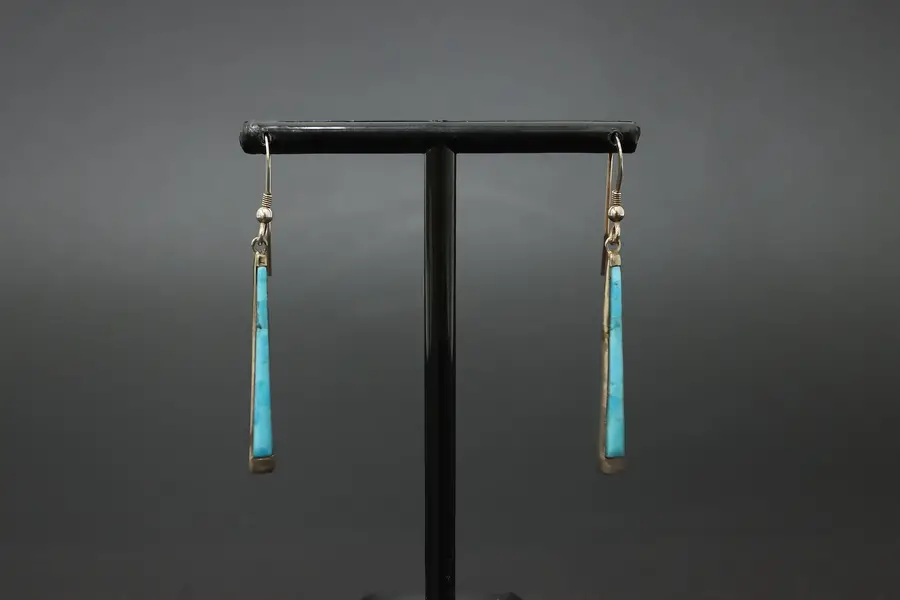 Photo of Pair of Sterling Silver & Turquoise Stone Dangle Earrings