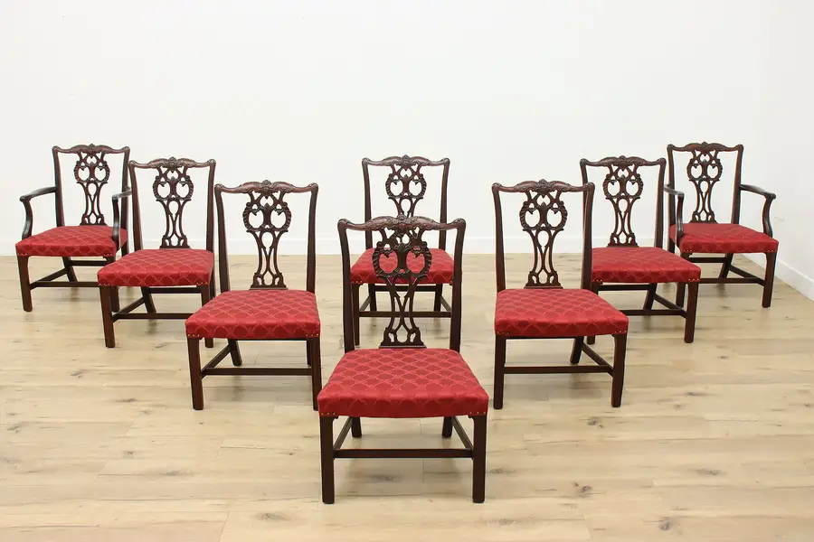 Photo of Set of 8 Georgian Antique Mahogany Dining Chairs New Fabric