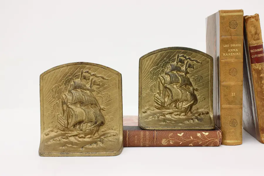 Photo of Pair of Antique Iron Clipper Ship Library Office Bookends