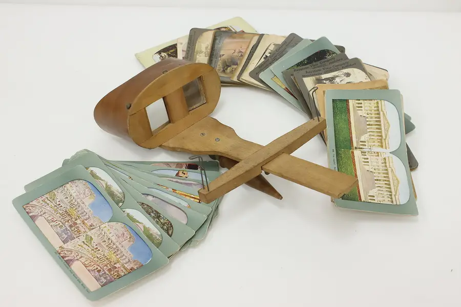 Photo of Victorian Antique Mahogany Stereoscope Viewer & Cards