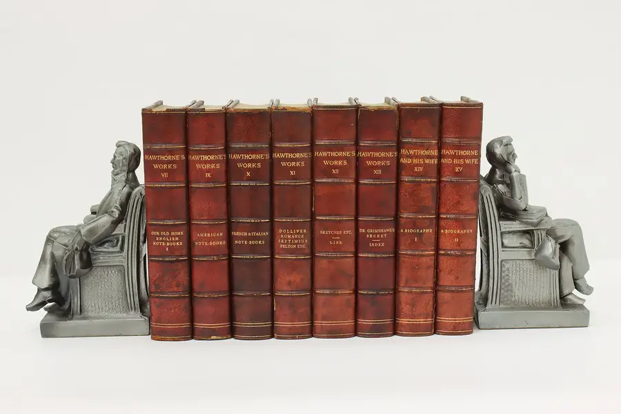 Photo of Set of 8 Leatherbound Antique Nathaniel Hawthorne Books