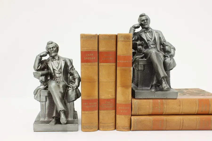 Photo of Pair of Vintage Silver Finish President Lincoln Bookends