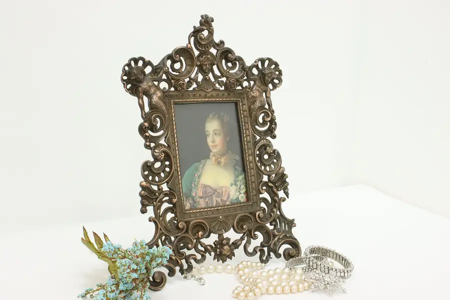 Photo of French Antique Ornate Copper Finish Iron Picture Easel Frame