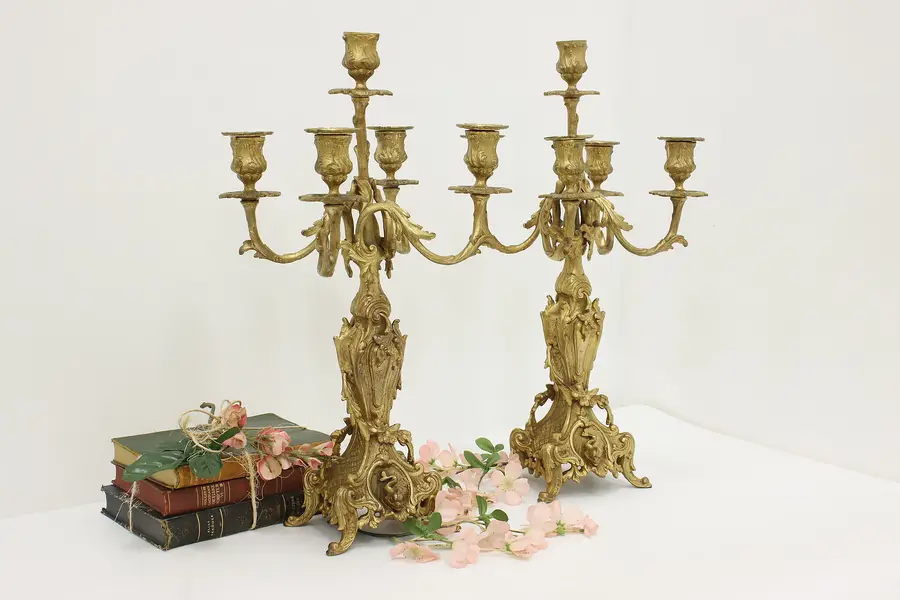 Photo of Pair of French Antique Gilt Bronze Rococo Design Candelabra