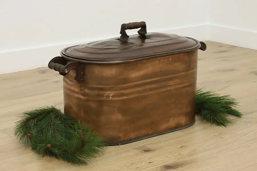 Photo of Farmhouse Antique Copper Wash Boiler Kindling Bin or Planter