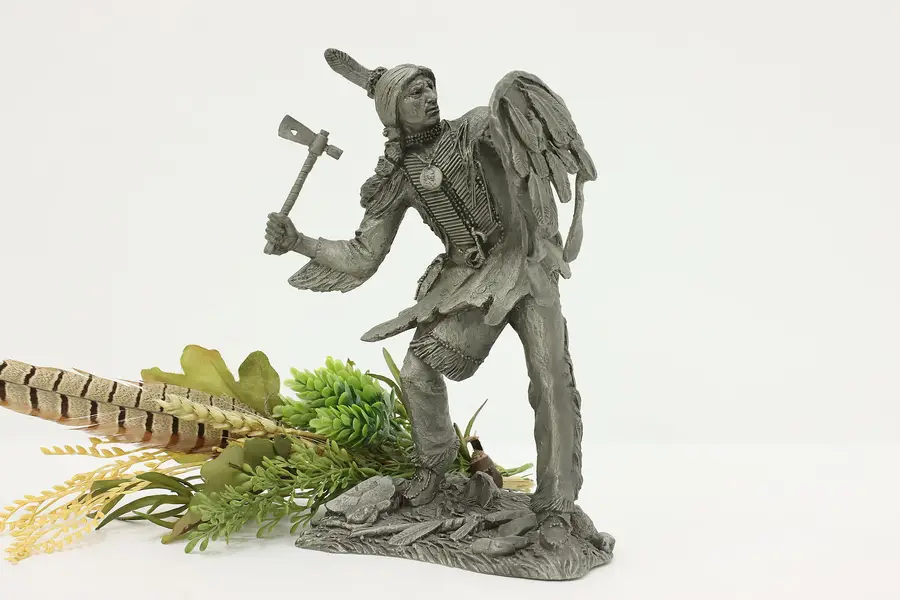 Photo of Comanche Warrior Statue Vintage Pewter Sculpture Jim Ponter