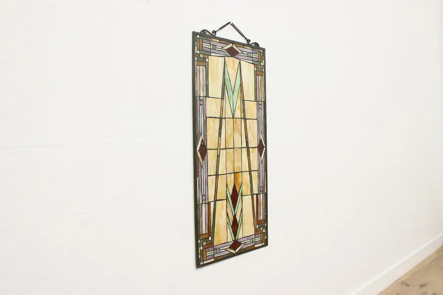 Photo of Arts & Crafts Vintage Leaded Stained Glass Salvage Window