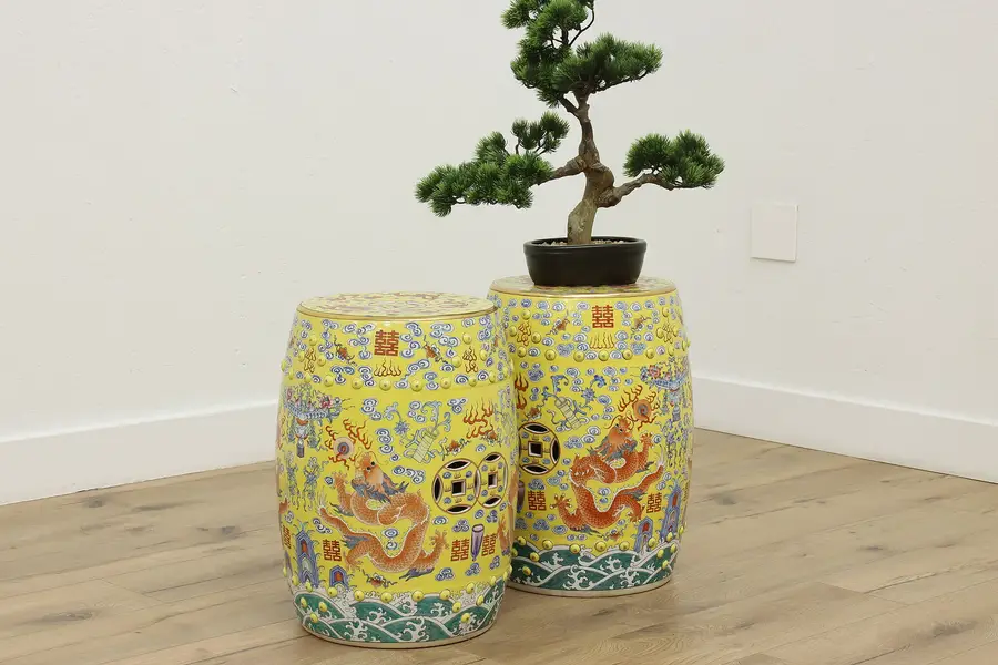 Photo of Pair of Chinese Vintage Familie Rose Ceramic Garden Seats