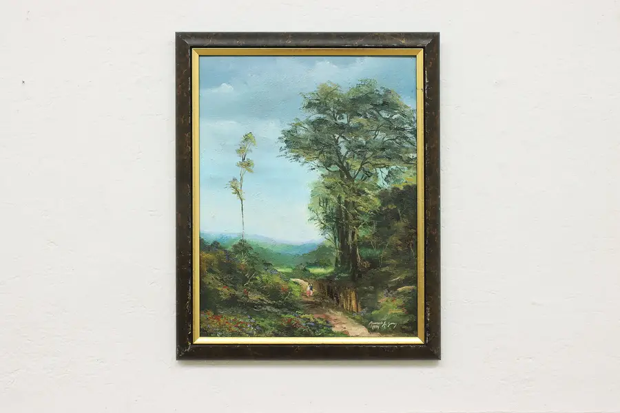 Photo of Afternoon Stroll Vintage Original Oil Painting M Garney 21"