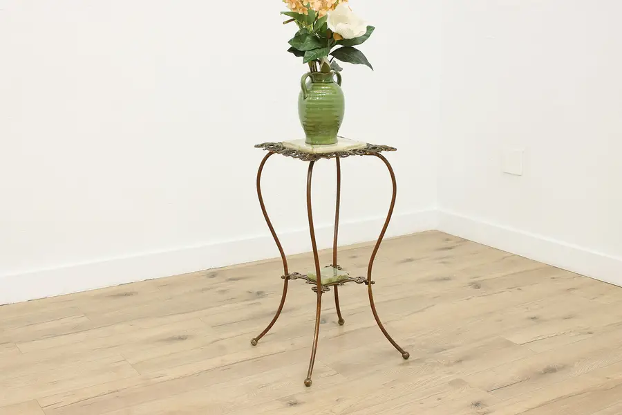 Photo of Victorian Antique Iron & Onyx Plant Sculpture or Lamp Stand