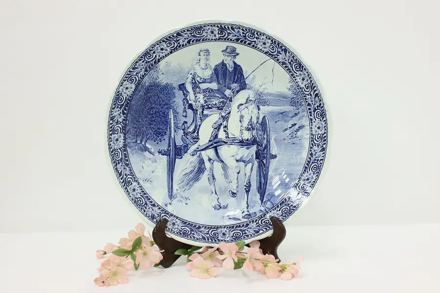 Photo of Dutch Vintage Delft Charger Plate, Horse & Carriage 16"