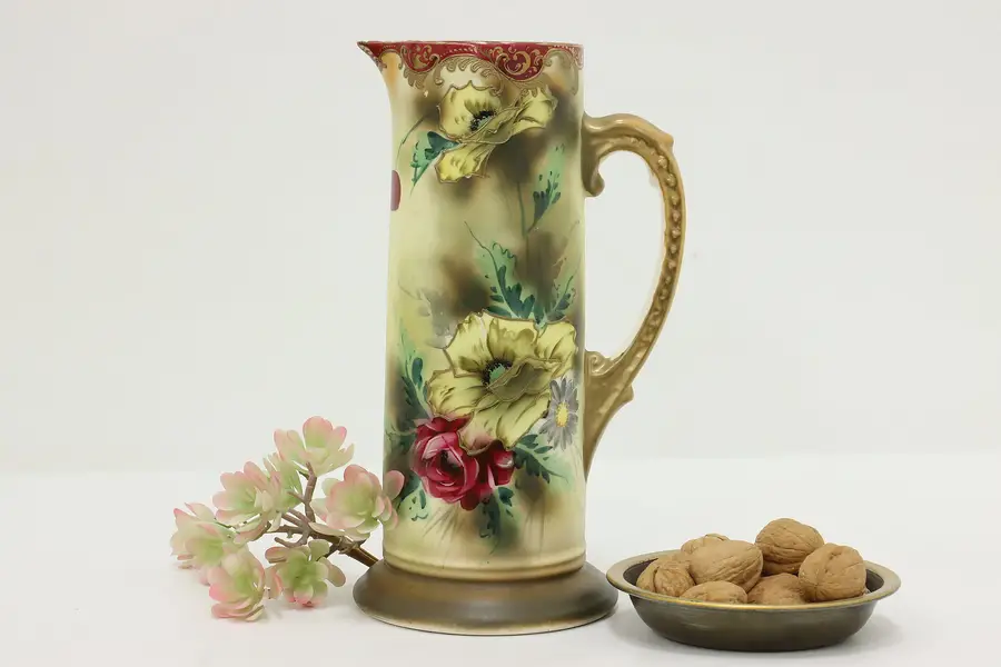 Photo of Antique Nippon Hand Painted Japanese Pitcher Vase 12"