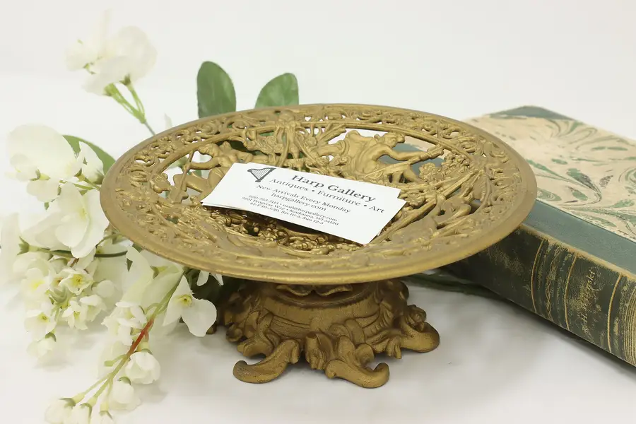 Photo of Victorian Cast Iron Filigree Tazza Card Tray, Dolphins
