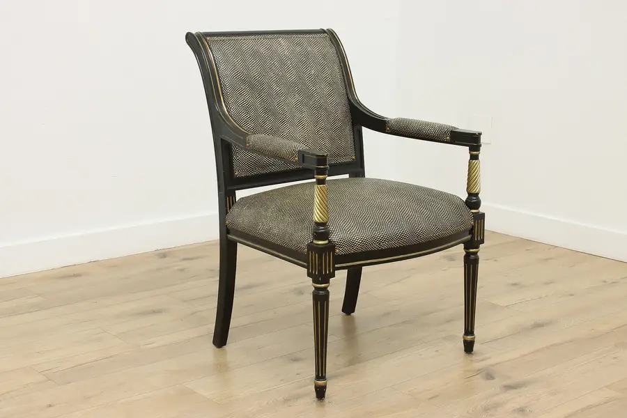 Photo of French Vintage Ebonized Walnut Office Library Chair, Leather