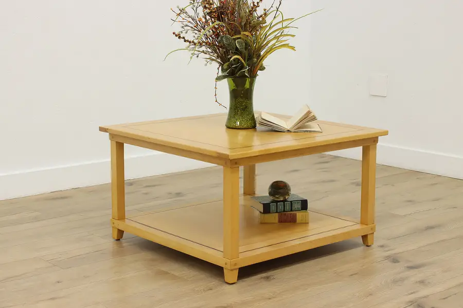 Photo of Farmhouse Vintage Birch & Walnut Inlay Two Tier Coffee Table