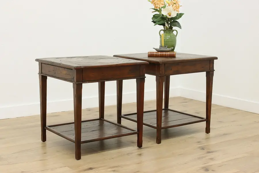 Photo of Pair of Rustic Teak Bromwich Side End Tables Theo Alexander