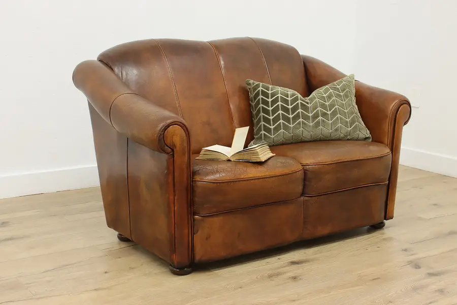 Photo of Art Deco Vintage French Sheepskin Leather Loveseat Sofa