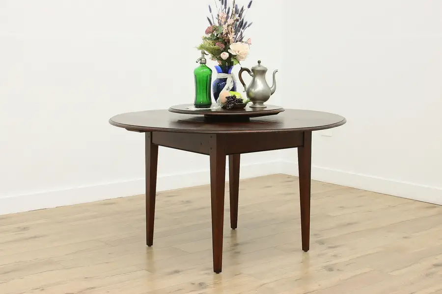 Photo of Farmhouse Vintage 52" Pine Kitchen Dining Table Lazy Susan