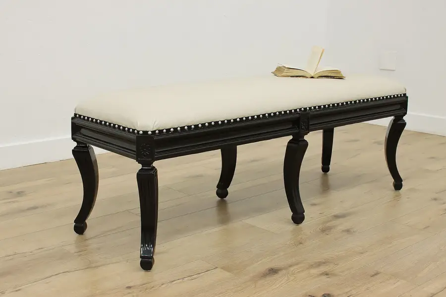 Photo of Traditional Vintage Ebonized Bedroom Hall Bench, New Leather