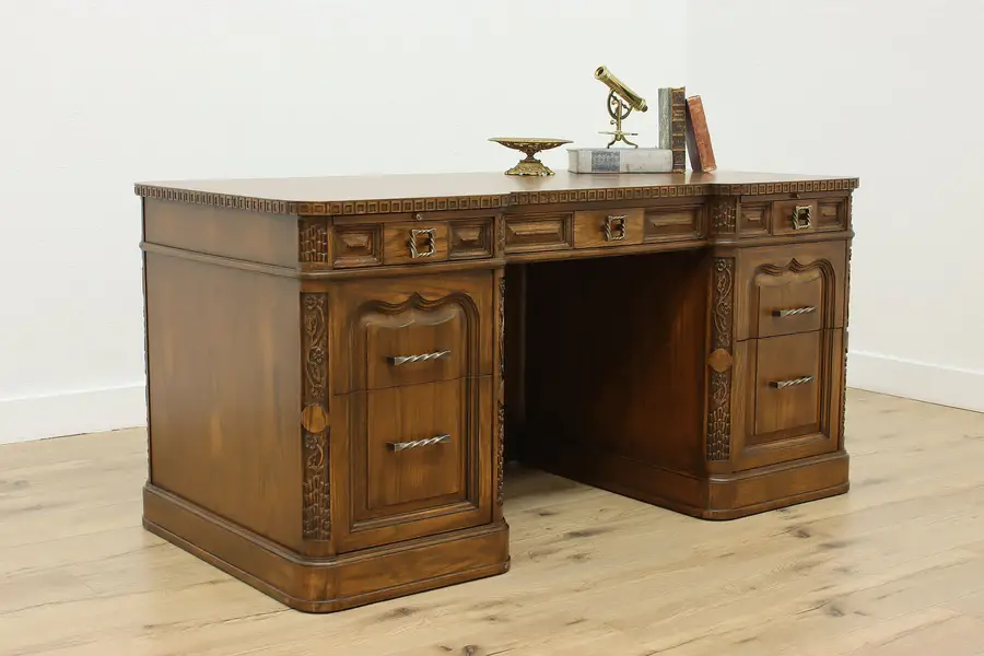 Photo of Romweber Vintage Viking Oak Office Library Executive Desk