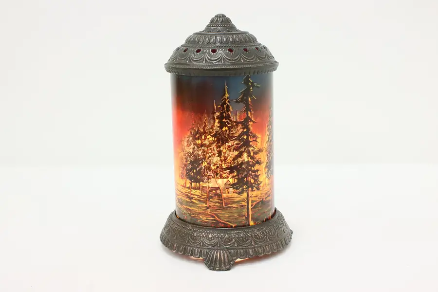 Photo of Forest Fire Vintage Glass & Iron Motion Table Lamp, Scene