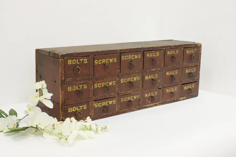 Photo of Farmhouse Antique 18 Drawer Tabletop Carpenter File Cabinet
