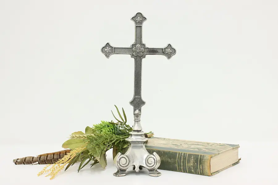 Photo of Italian Vintage Silver Metal Cross Crucifix 13.5" Souvenir