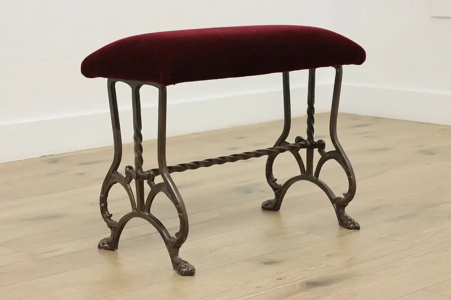Photo of Victorian Antique Cast Iron Footstool Hall Bench, New Fabric