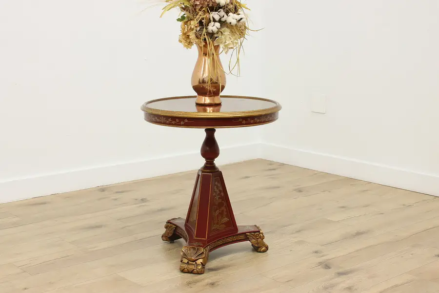 Photo of Chinese Vintage Hand Painted Tilt Top Coffee or End Table