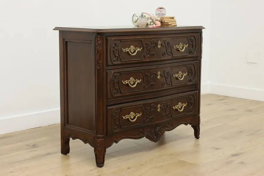Photo of French Country Vintage Carved Walnut Dresser or Chest Drexel