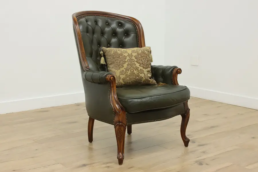Photo of Danish Vintage Tufted Leather Birch Library Desk Chair